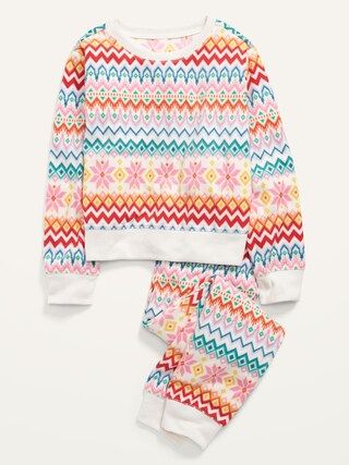 Printed Micro Fleece Pajama Top &#x26; Joggers Set for Girls | Old Navy (US)