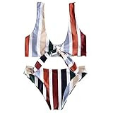ZAFUL Swimwear Wide Straps Tie Knot Front Colorful Striped Bikini Set Detachable Padded Two Piece Ba | Amazon (US)