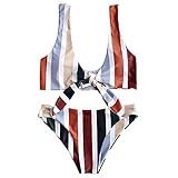 ZAFUL Swimwear Wide Straps Tie Knot Front Colorful Striped Bikini Set Detachable Padded Two Piece Ba | Amazon (US)