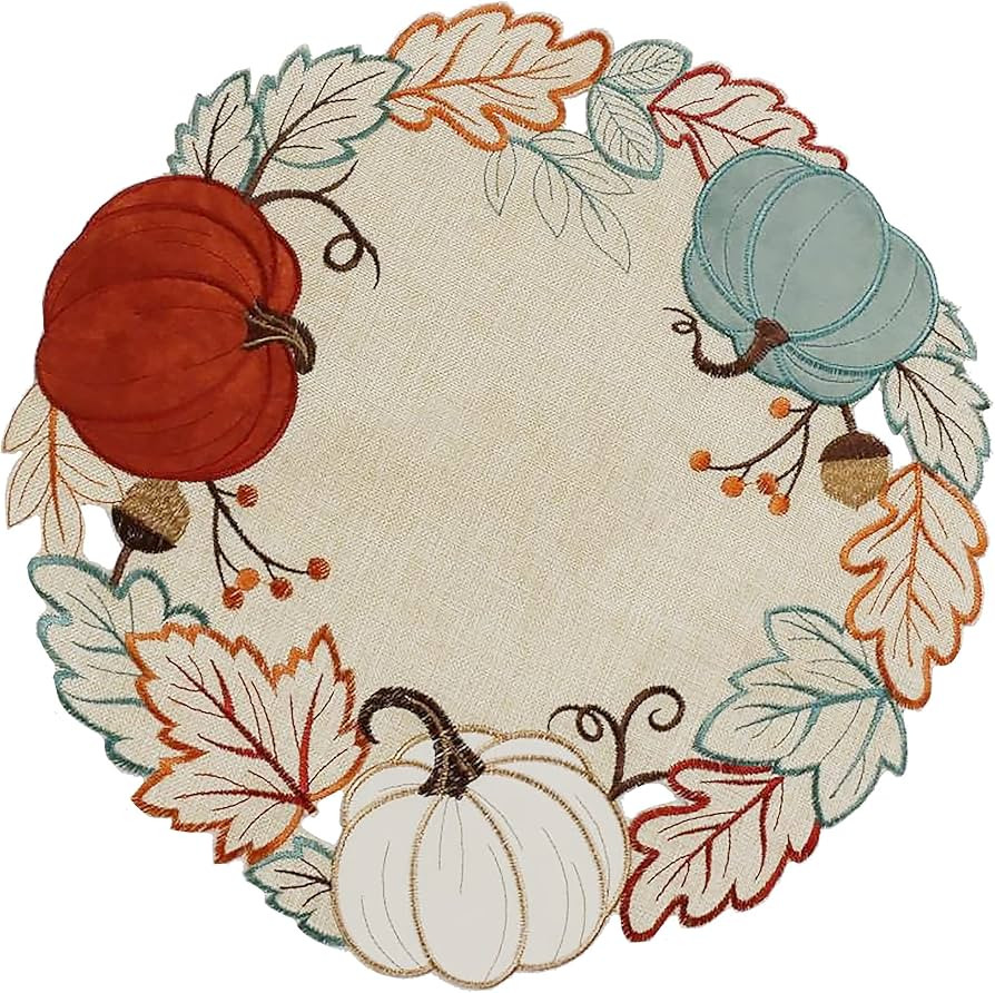 OWENIE Thanksgiving Placemats Set of 4, Fall Pumpkins Round Placemats, Embroidered Harvest Pumpki... | Amazon (US)