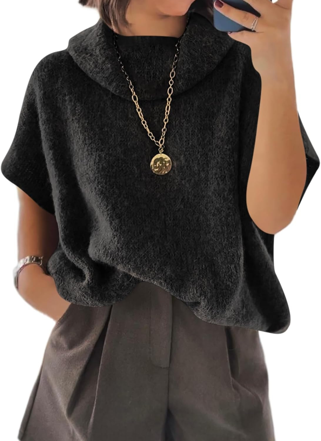 Cicy Bell Womens Oversized Turtleneck Sweaters Short Sleeve Pullover Tops | Amazon (US)