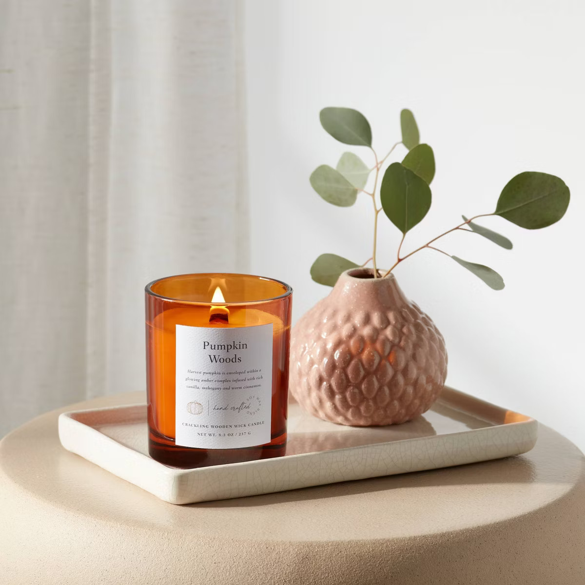 Clear Colored Glass with Woodwick and Brass Metal Inset Lid Pumpkin Woods Candle Orange - Thresho... | Target