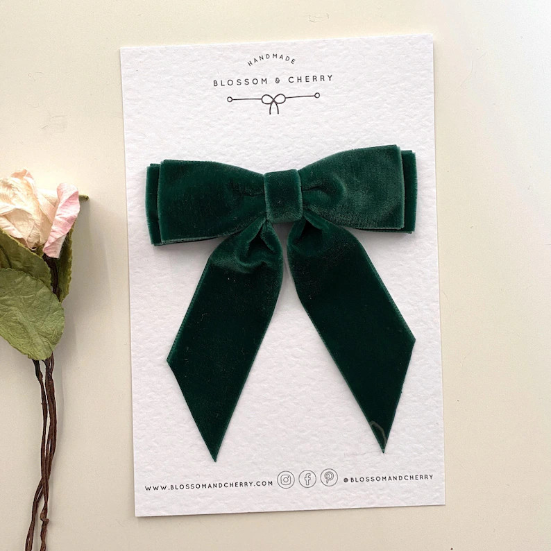 Green Velvet Hair Bow: Elegant Wedding Guest Accessory - Etsy UK | Etsy (US)