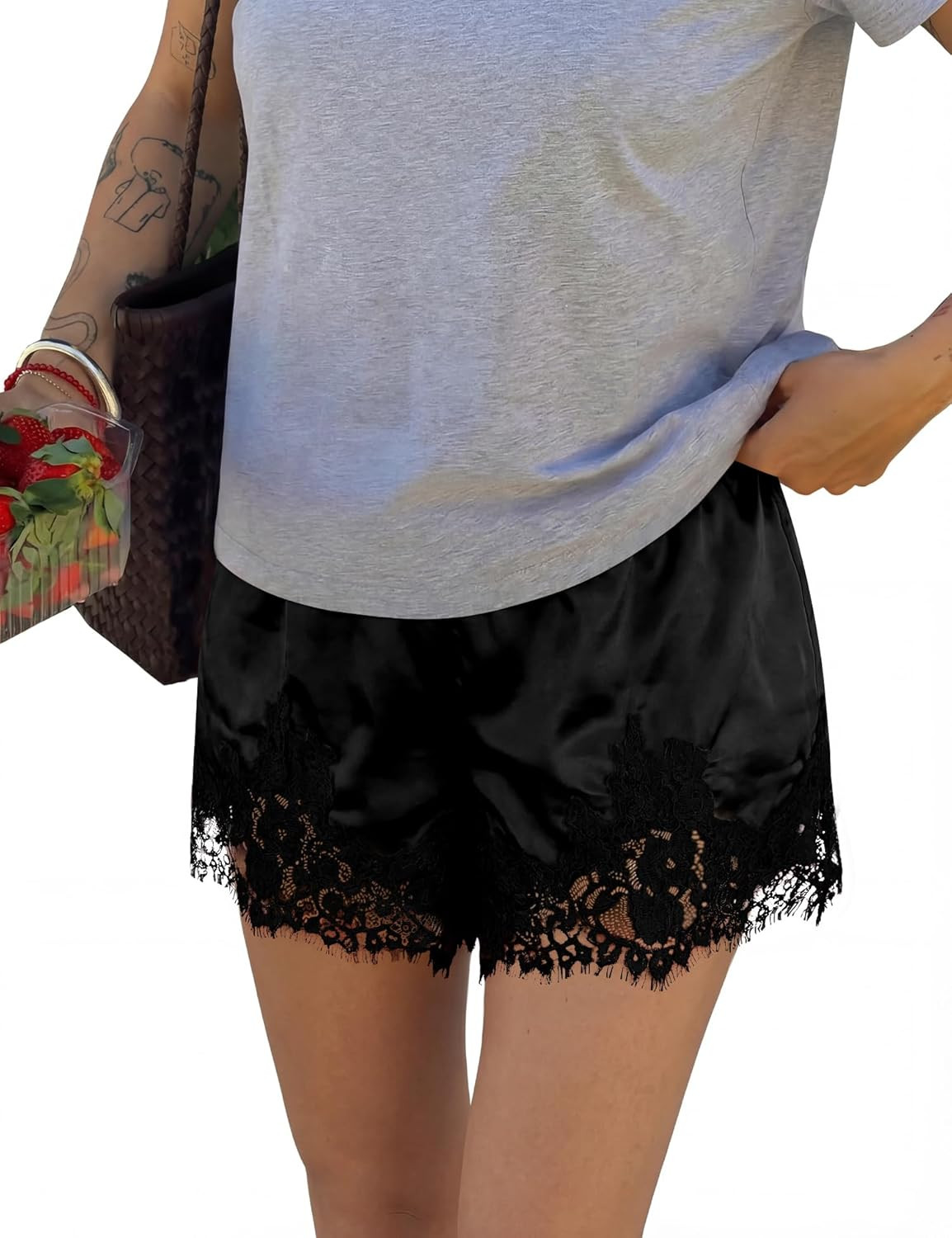 LOMON Women Satin Silk Lace Shorts Y2k Mini Shorts Coquette Bottoms | Amazon (US)