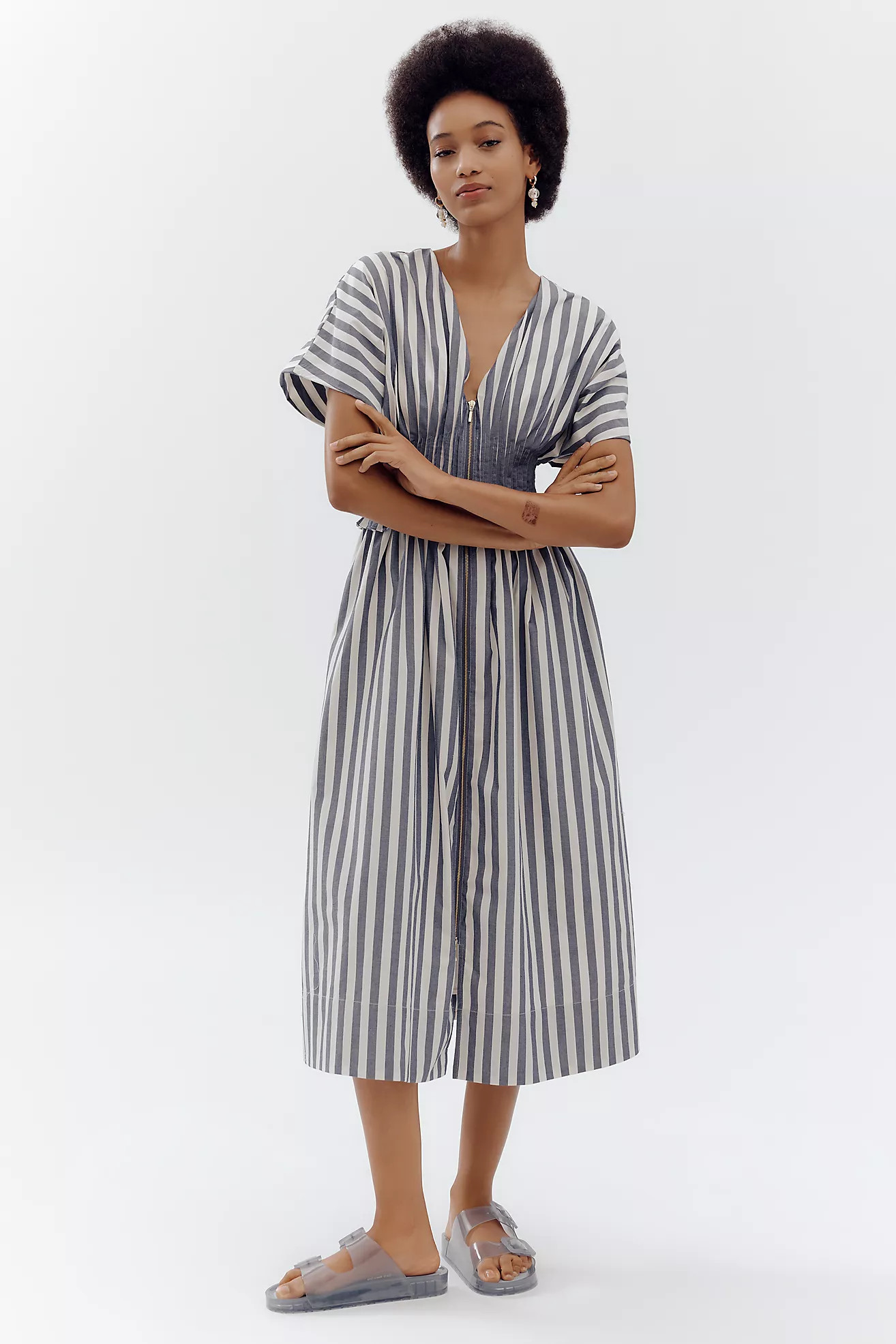 By Anthropologie V-Neck Zip-Front Midi Dress | Anthropologie (US)