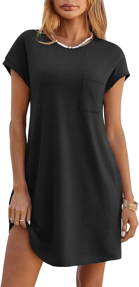 Wenrine Womens Summer T Shirt Dress Casual Short Sleeve Crewneck Loose Flowy Mini Dresses with Po... | Amazon (US)