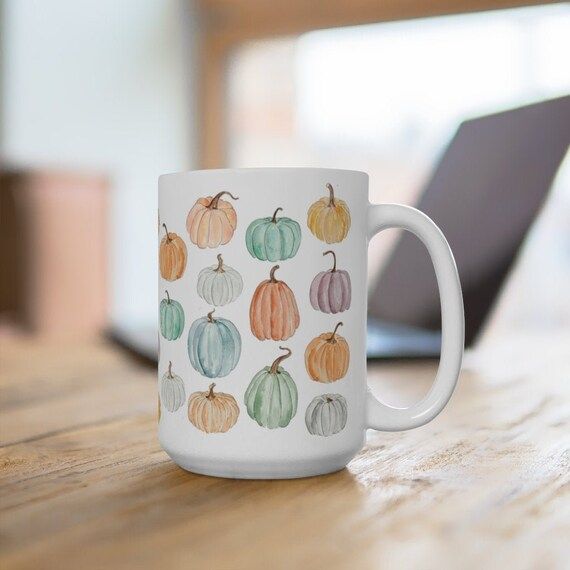 Colorful Pumpkin Fall Mug, Fall Coffee Mug, Fall Decor, 15 oz Mug, Pumpkin Spice Latte, Coffee Mu... | Etsy (US)