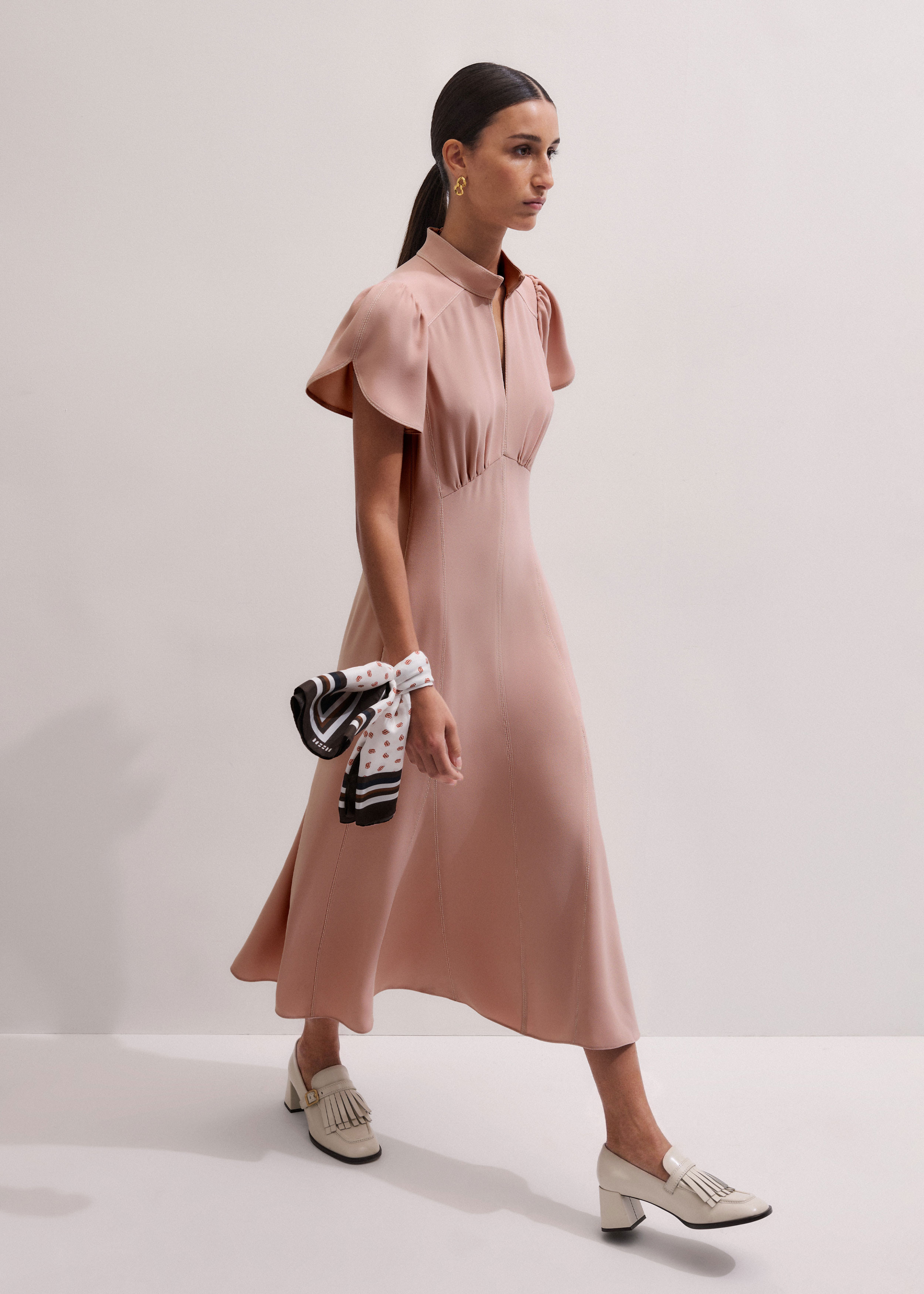 Women's Smoke Pink Contrast Stitch Midi Dress | ME+EM | ME+EM Global (Excluding US)