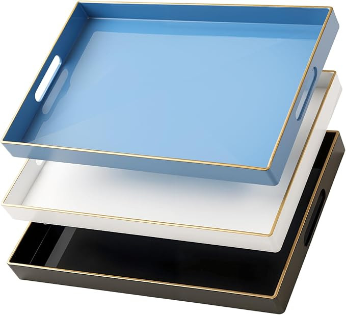 Vesici 3 Pcs Decorative Serving Trays with Handles, 15.75" X10.24" Rectangular Plastic Coffee Tab... | Amazon (US)