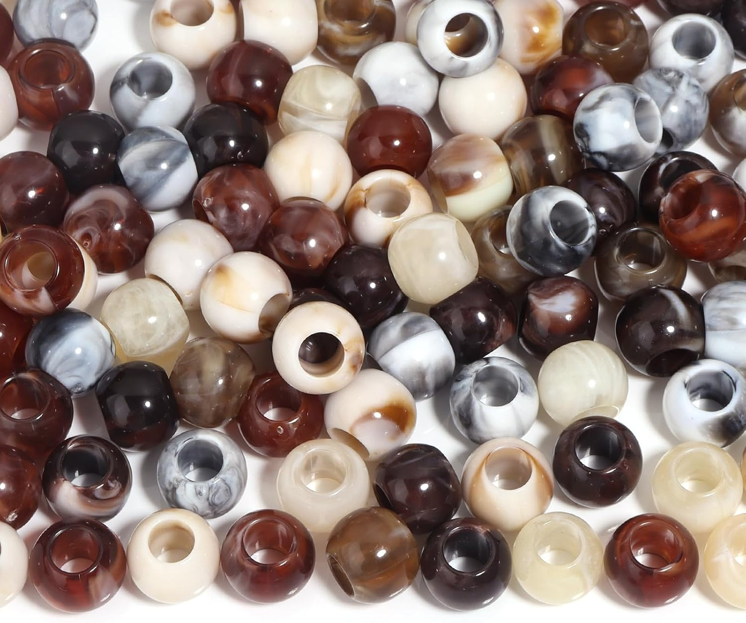 160 PCS Round Acrylic Big Hole Beads with Storage Box, 12x9mm Multicolor Loose Spacer Beads with 5.5mm Large Hole, DIY Jewelry Beads for Hair, Necklace, Bracelet, Earring Craft Making,Brown | Amazon (US)