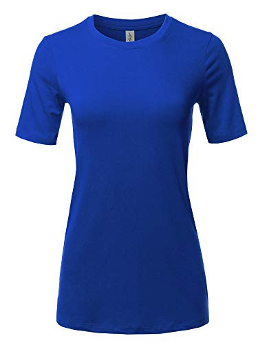 Basic Solid Cotton Short Sleeve Crew Neck T Shirt Tee Tops Bright Blue M | Amazon (US)