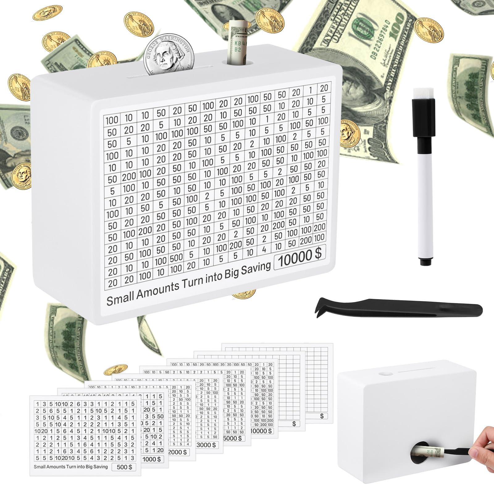 Cash Vault Wooden Savings Box, Piggy Bank for Adults Kids with 8 Saving Targets 500-10000 Challen... | Amazon (US)