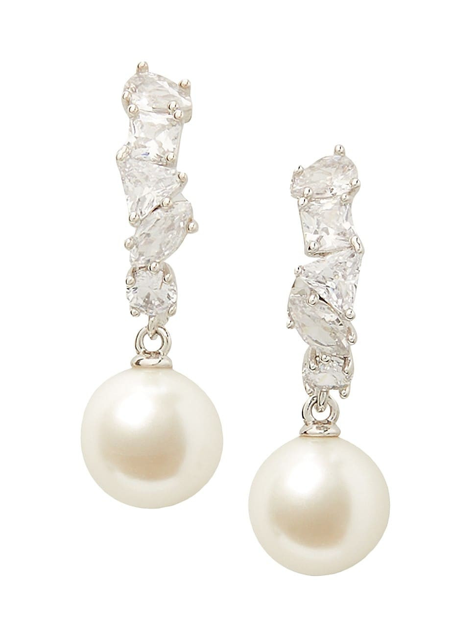 Women's Happily Ever After Silver-Plated, Glass Pearl & Cubic Zirconia Huggie Hoop Earrings - Pearl | Saks Fifth Avenue