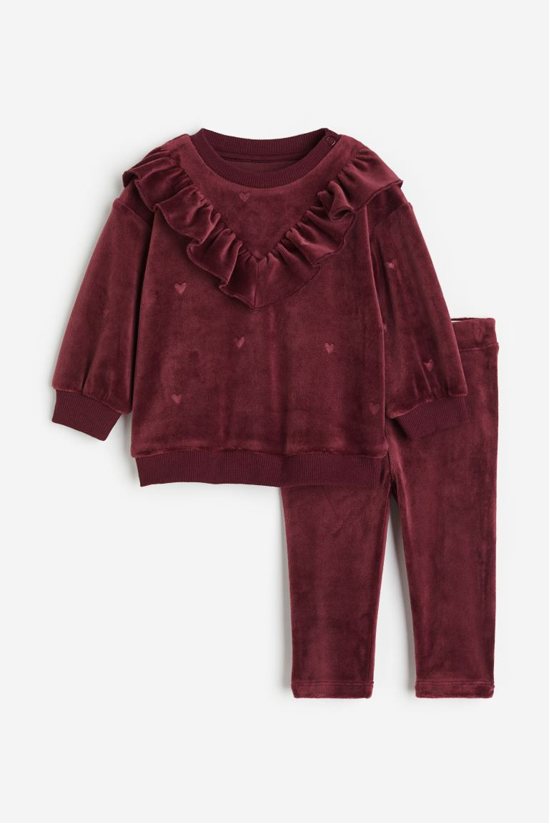 Set 2 pezzi in velour - Rosso scuro - BAMBINO | H&M IT | H&M (FR, IT, ES, PT, BE)