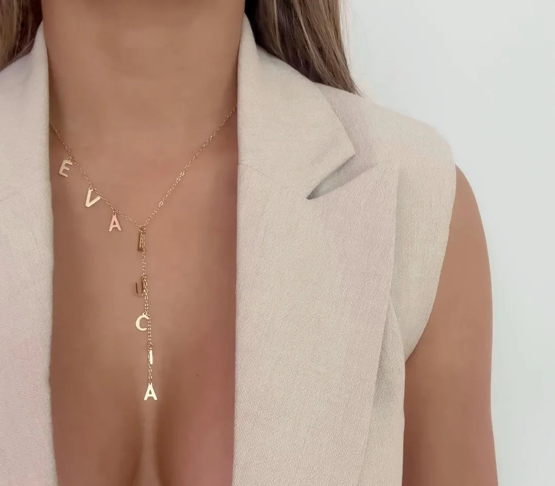 Personalized Lariat Name Necklace: 18K Gold Filled Initial Jewelry - Etsy | Etsy (US)