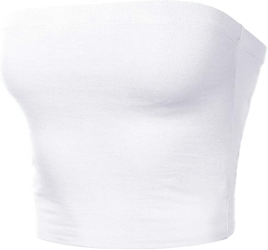 Women Strapless Tube Tops Basic Crop Strachy Bandeau Backless Sleeveless | Amazon (US)