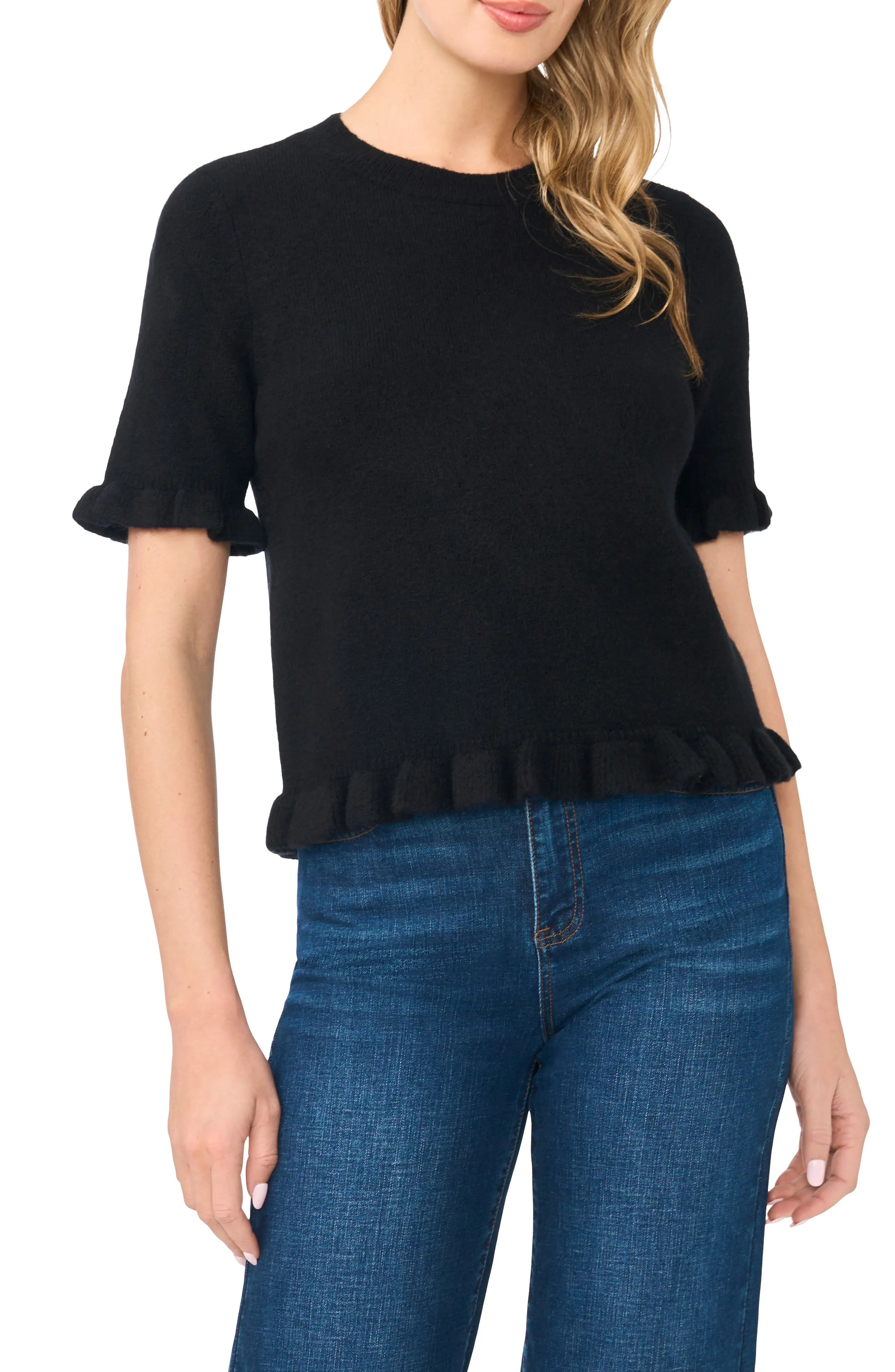 Ruffle Trim Short Sleeve Sweater (Women) | Nordstrom | Nordstrom