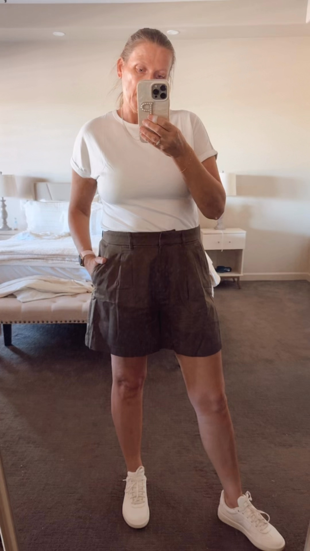 Tailored shorts outfit idea 

neutral outfit idea, tailored shorts outfit, casual chic outfit, elevated everyday outfit, effortless summer style, white tee  outfit, minimalist outfit style, capsule wardrobe outfit, simple chic outfit, polished casual outfit, classic neutral outfith