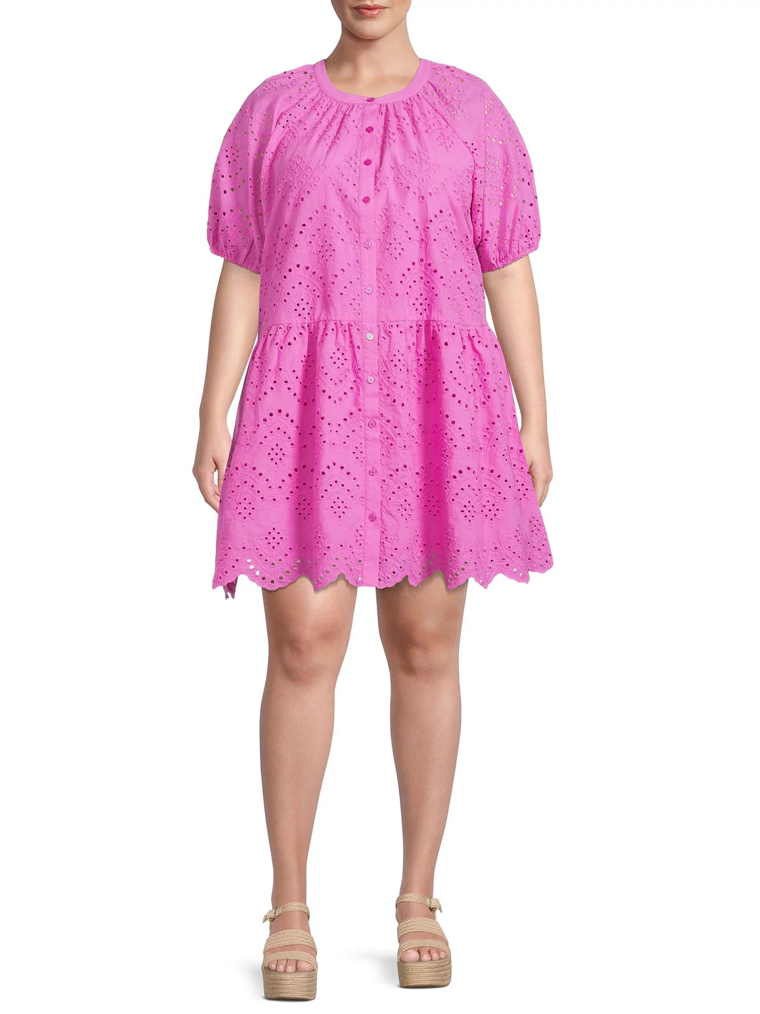 Terra & Sky Women's Plus Size Eyelet Dress with Short Sleeves - Walmart.com | Walmart (US)