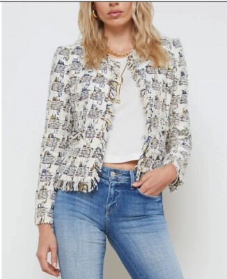 L'Agence Women's Ivory Angelina Ivory Multi Tweed Plaid Jacket Blazer Size 0 US | eBay US