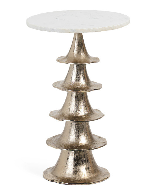 24in Chipped Edge Marble Top Metal Table | TJ Maxx