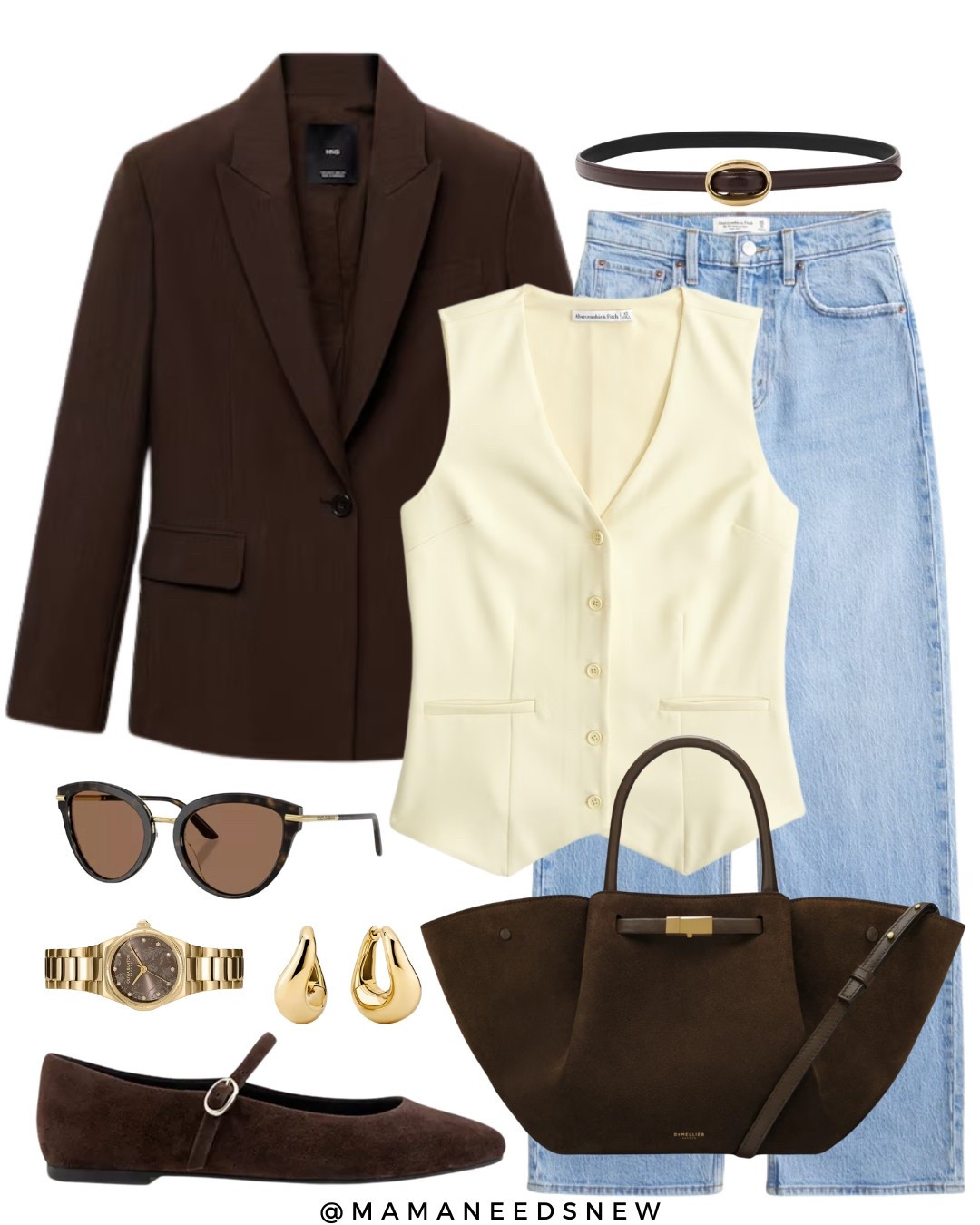A casual work appropriate spring outfit with a brown blazer, butter yellow vest top, jeans, Mary Jane flats, top handle / crossbody tote bag 💛

#LTKSaleAlert #LTKStyleTip #LTKSpringSale