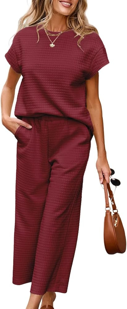 SHEWIN Womens Two Piece Spring Outfits Sweatsuits Casual Pullover Tops and Wide Leg Sweatpant Lou... | Amazon (US)