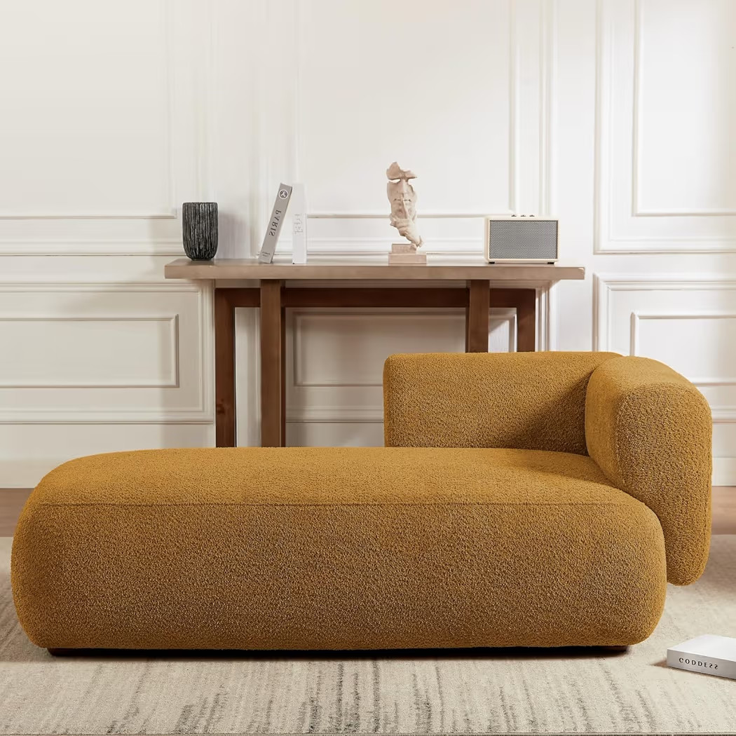 Upholstered Chaise Lounge Chaise Lounge Sofa, Boucle Fabric Modern Lounge Chair, Curry | Amazon (US)