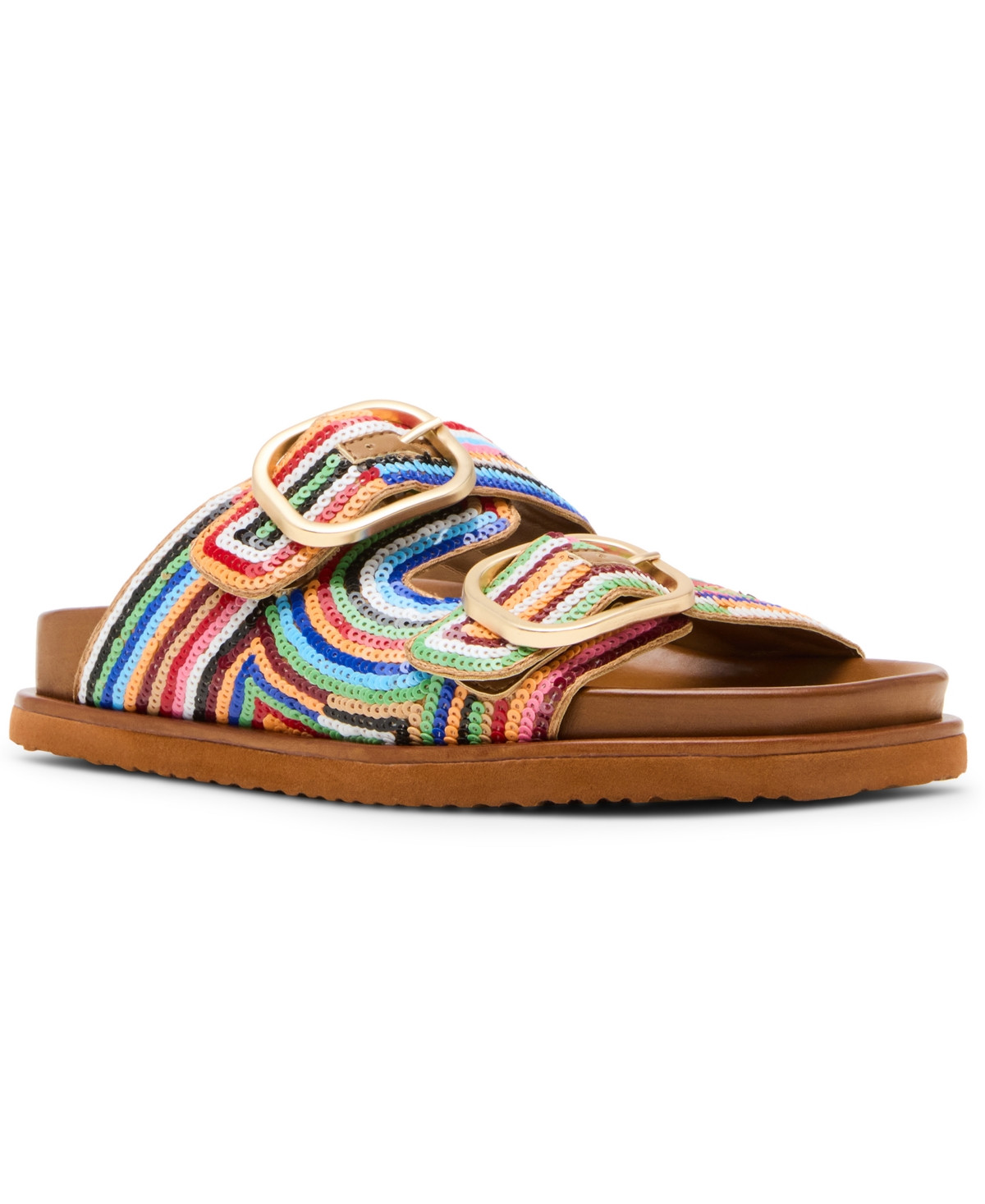 Steve Madden Women's Tourist Double-Band Footbed Sandals - Bright Multi Sequin | Macy's