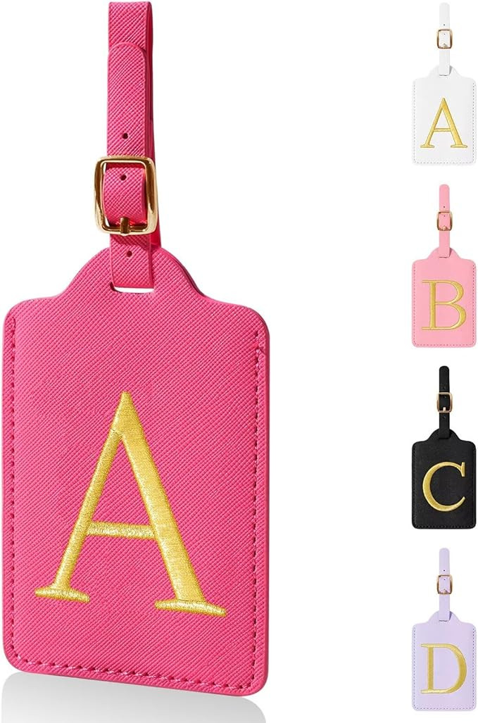 Personalized Initial Luggage Tags for Suitcases,Leather Letter Cute Luggage Tags with Privacy Nam... | Amazon (US)