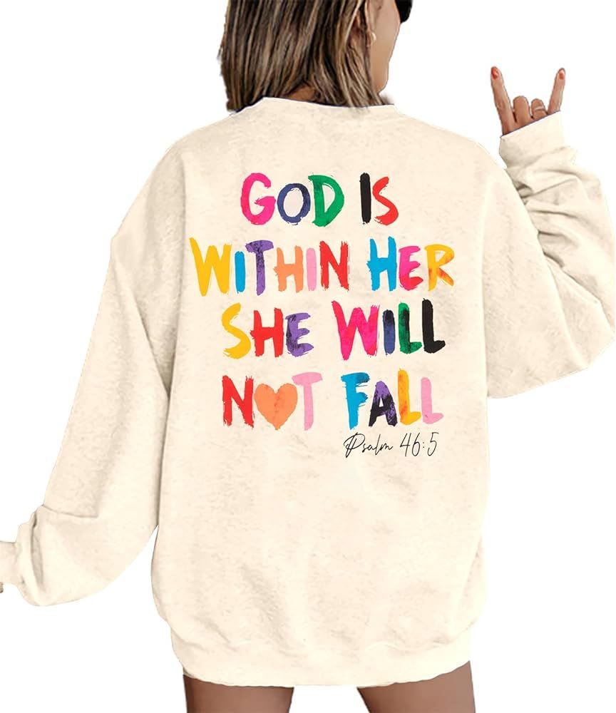 VILOVE Christian Sweatshirt Women Bible Verse Pullover Christian God Is Within Her Long Sleeve In... | Amazon (US)