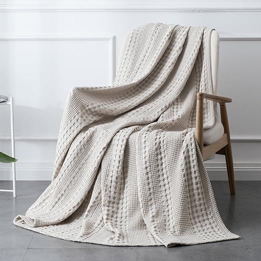 PHF Cotton Waffle Weave Blanket Home Decorations for All Season Cozy Soft Comfort Twin Size Khaki | Amazon (US)