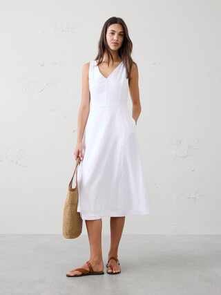 Linen-Blend Drapey Midi Dress | Banana Republic Factory