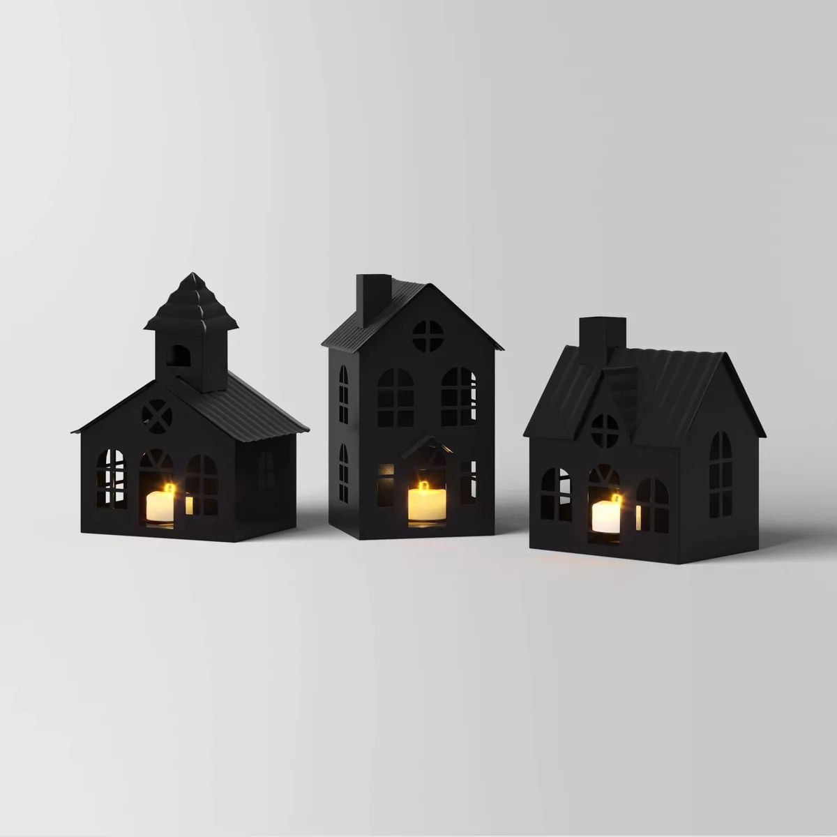 3pc Lit Metal House Decorative Christmas Figurine Set - Wondershop™ Black | Target