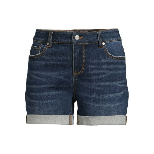 Time and Tru Women's Mid Rise Cuffed 4" Denim Short - Walmart.com | Walmart (US)