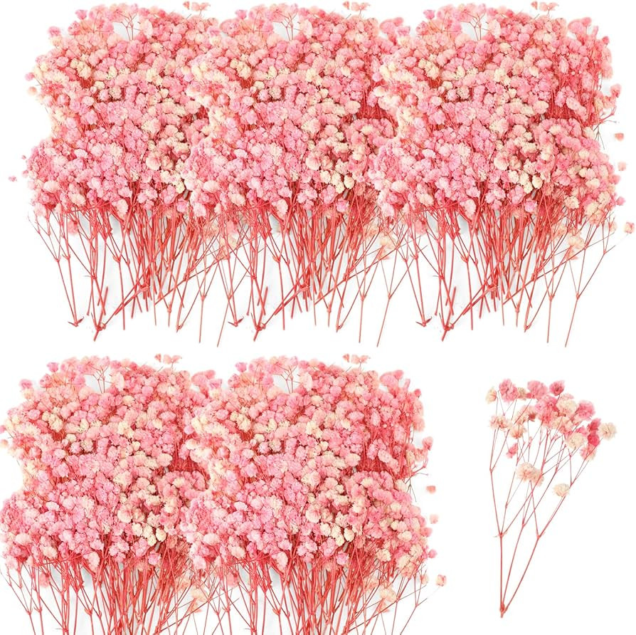 Fumete 100 Pcs Mini Dried Babys Breath Flowers Pink 5600+ Babys Breath Bulk Bouquet Natural Gypso... | Amazon (US)