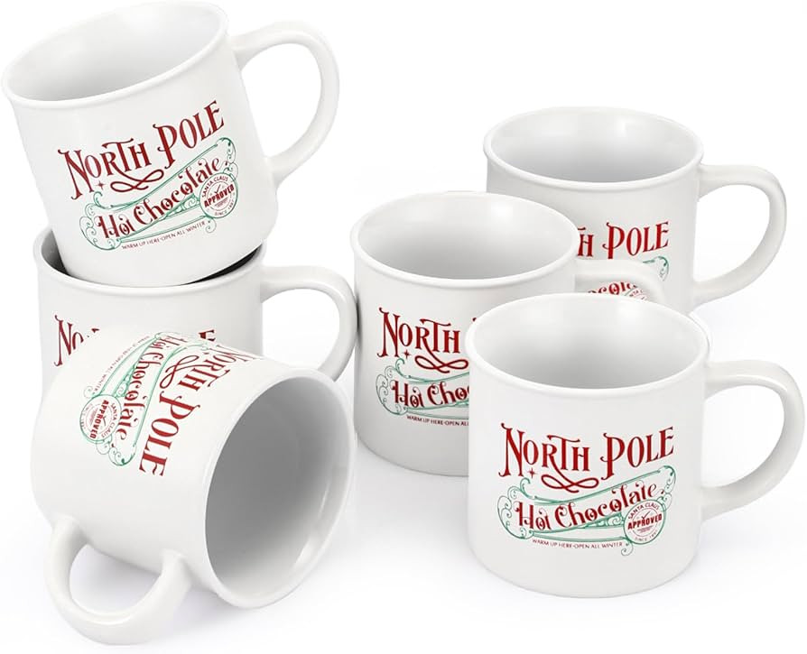 Yaomiao 6 Pcs Christmas Coffee Mugs North Pole Hot Cocoa Chocolate Mugs Santa Xmas Enamel Cup wit... | Amazon (US)