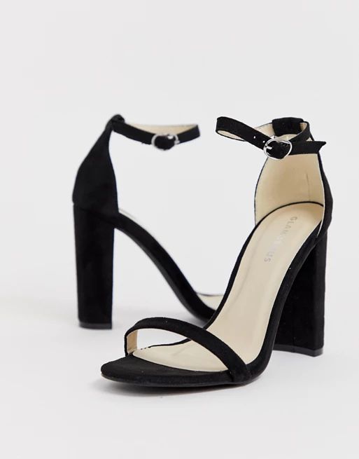 Glamorous black barely there square toe block heeled sandals | ASOS US