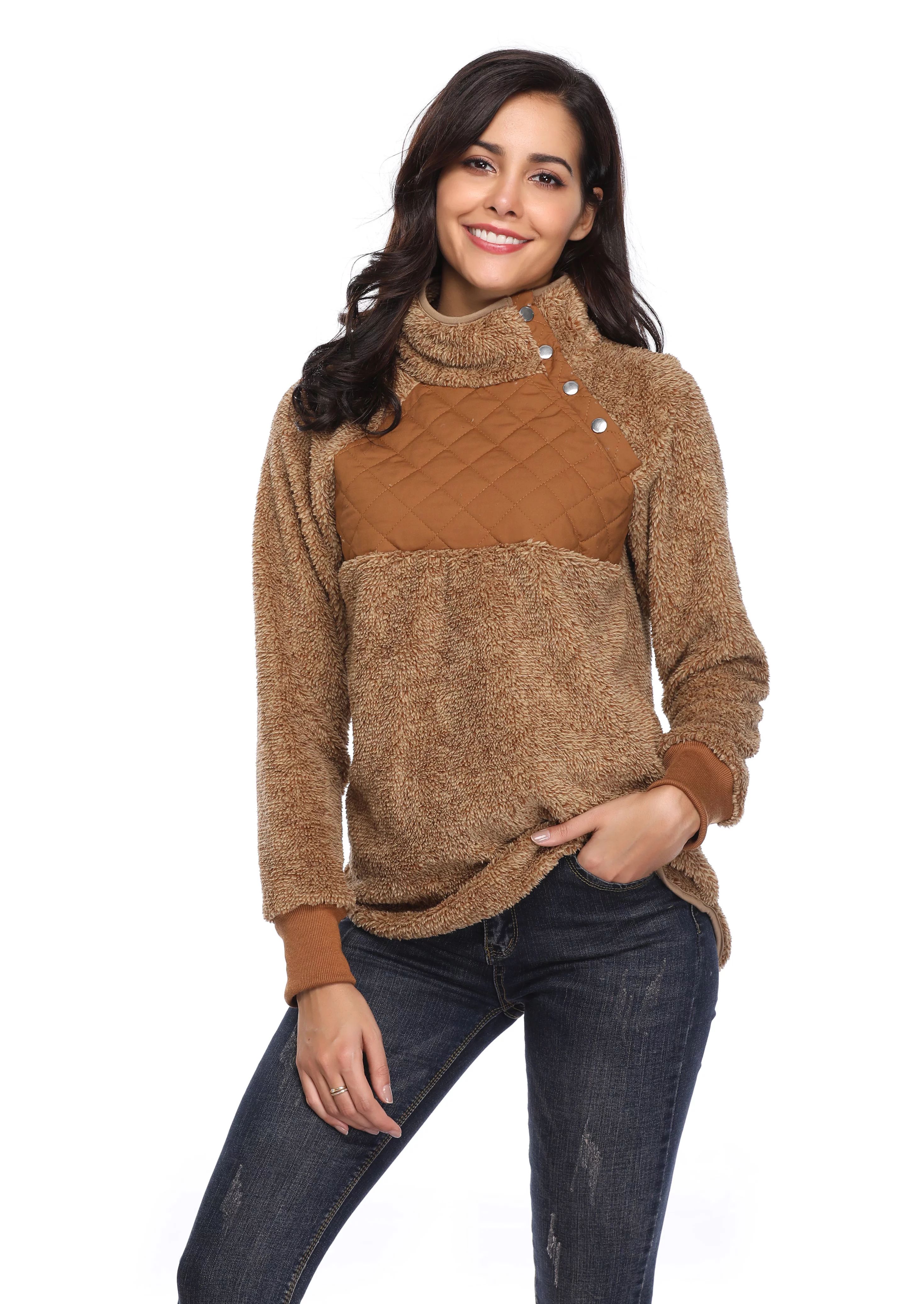 Lilly Posh Women's Asymmetrical Snap Fleece Pullover Turtleneck with Special Oblique Neck | Walmart (US)