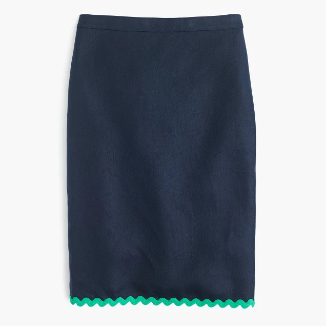 Linen pencil skirt with rickrack trim | J.Crew US