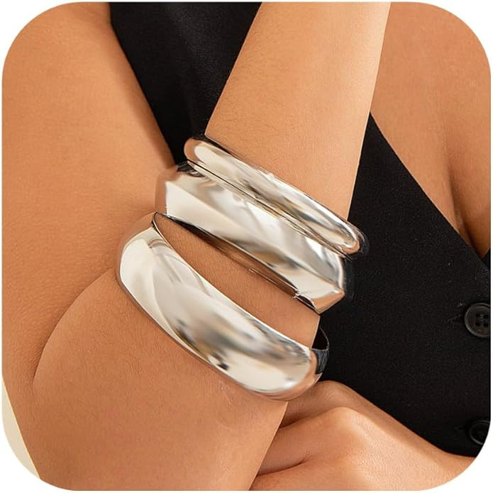 3PCS Chunky Gold Bangle Bracelets for Women Trendy Wide Wrist Cuff Bracelets Stack Statement Bang... | Amazon (US)