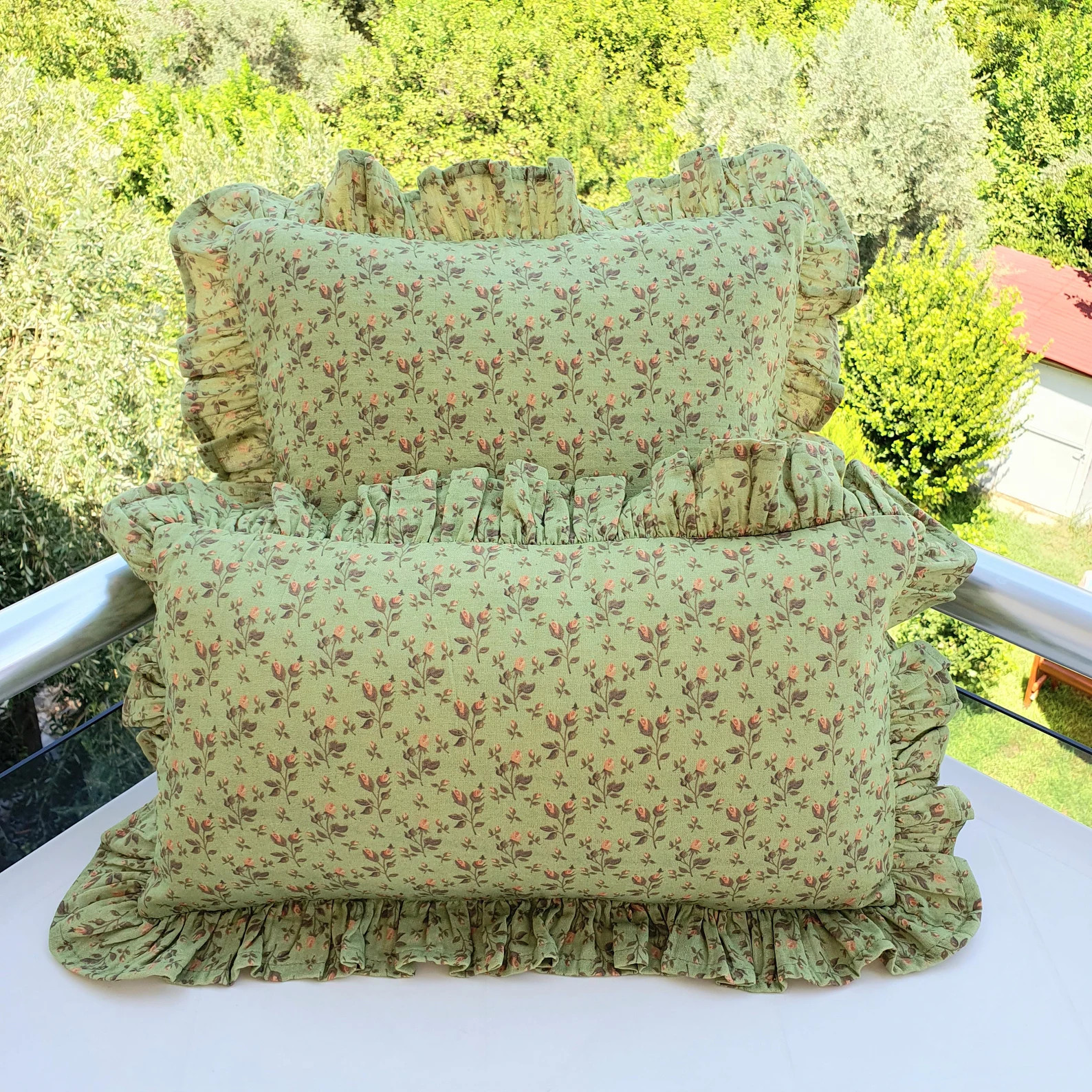 Organic Cotton Ruffle Pillow Cover: Floral Muslin Frill - Etsy | Etsy (US)