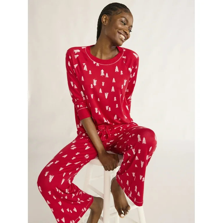 Joyspun Women’s Brushed Jersey Top and Wide Leg Pants Pajama Set, 2-Piece, Sizes XS-4X | Walmart (US)