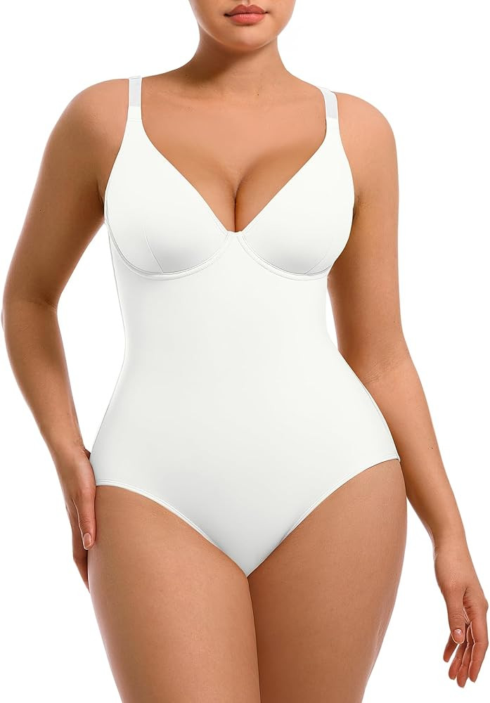 FeelinGirl Shapewear Bodysuits for Women Tummy Control Body Suits Deep V Neck Corset Body Shaper ... | Amazon (US)