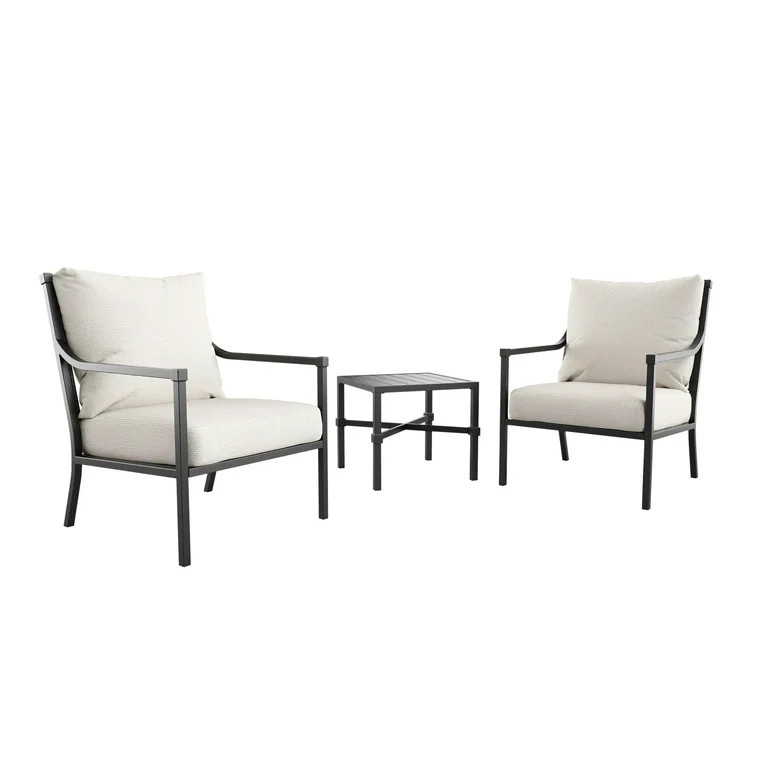 My Texas House Cambria 4-Piece Outdoor Patio Conversation Set, Black/Cream | Walmart (US)