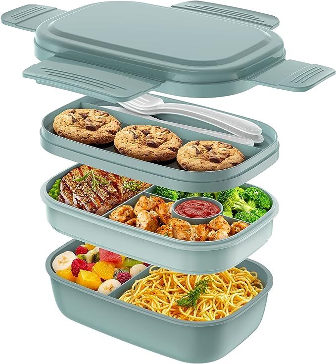 HOMETALL Adult Lunch Box,3 Stackable Bento Lunch Containers for Adults, Modern Minimalist Design ... | Amazon (US)