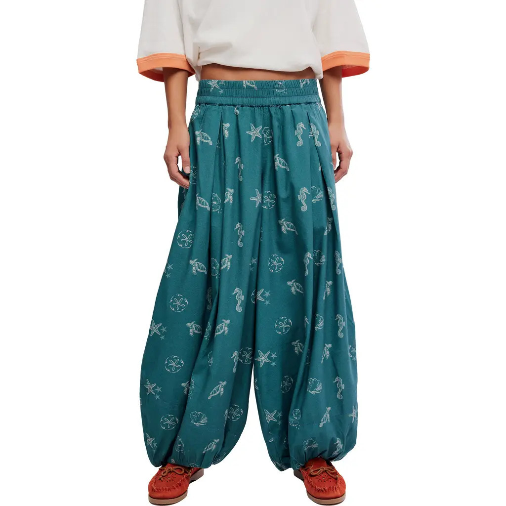Free People Moonflowr Cotton Blend Balloon Pants in Under The Sea at Nordstrom, Size Large | Nordstrom
