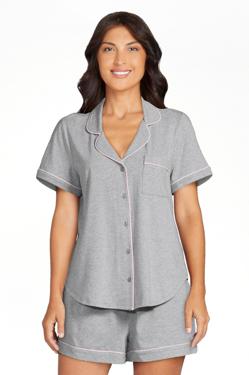 Joyspun Women's Cotton Blend Notch Collar Top and Shorts Pajama Set, 2-Piece, Sizes S to 4X | Walmart (US)