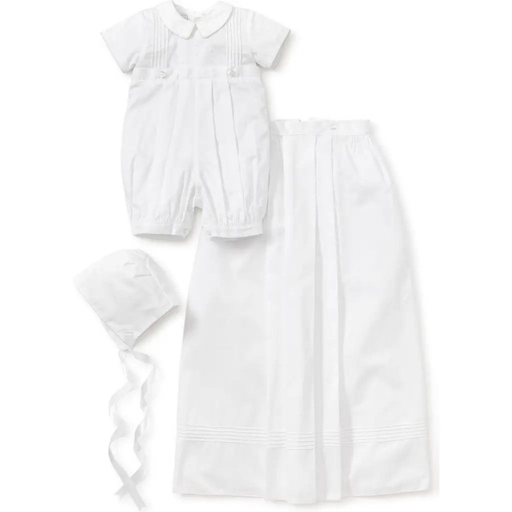 Kissy Kissy Graham Christening Romper, Detachable Skirt & Hat Set in White at Nordstrom, Size 0-3M | Nordstrom