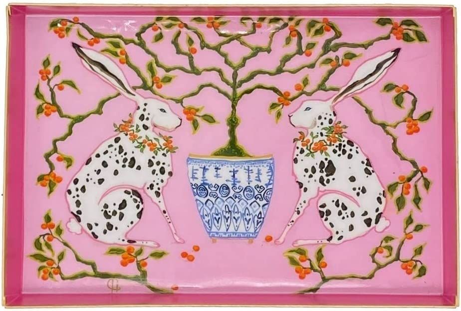 Jaye’s Studio Pink Bunnies Enameled Design Tray 8" x 12" for Serving Decorative Entryway Coffee... | Amazon (US)